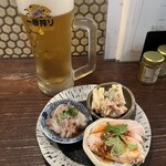 たまや 吉祥寺 - 前菜3種と生ビール