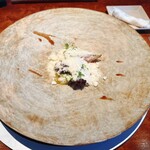 restaurant mamagoto - サバと焼き茄子　黒米
      凍らせた生姜パウダー