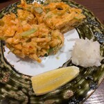 炭味旬菜 収穫 - 桜エビとトウモロコシかき揚げ