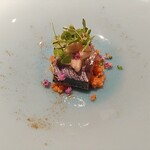 Ristorante SHIKAZAWA - 秋刀魚の一品　寿司風に仕上げてますが、寿司っぽくて楽しいです。酒粕で秋刀魚の味わいも深みが出ました。