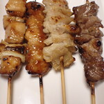 日本一 - 料理写真:ももねぎ串 ぼんじり串 かわ串 塩カシラハラミ串
