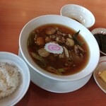 幸楽苑 - 山形風芋煮ラーメン月見セット+トッピング