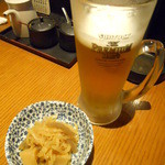 鶏ゆう - お通しと生ビール