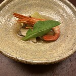 しこつ湖 鶴雅別荘 碧の座 - 初口
      茄子ごま浸し
      煮鮑
      北海縞海老