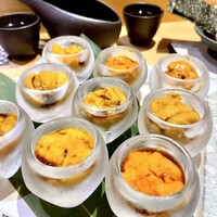 鮨 青海 - ⑩ 雲丹9種食べ比べ 別料金
                    ・バフンウニ3種（歯舞、根室、厚岸）
                    ・ムラサキムニ3種（苫小牧、宮城、礼文）
                    ・塩水ウニ3種（熊石、茅部、四島）