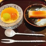 御料理 ふじ田 - 黄桃 ぶどう アングレージソース
      白あんの水ようかん
