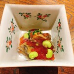 御料理 ふじ田 - えぞあわび 春菊 いくら だだちゃ豆