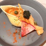 立飲場 互 - 女神のパスタ（スモークサーモンとクリームチーズ）300円　一口サイズ