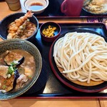 久兵衛屋 - 料理写真:米ナスつけ汁うどん大盛 ミニ天丼セット 1,408円
