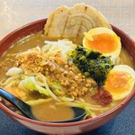 麺場 田所商店 - 伊勢味噌野菜ラーメン+味噌漬け煮玉子＋味噌漬焼豚1枚  (辛味噌添え)