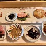 食べるお宿 浜の湯 - きんぴらごぼう /昆布 /烏賊の塩辛 /海苔の佃煮 /焼きタラコ /わさび漬け /さつま揚げ