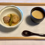 食べるお宿 浜の湯 - イカ団子とがんもどきの煮物 /茶碗蒸し