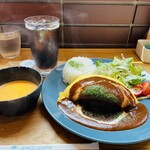 cafe chestnuts - オムバーグランチ(ポタージュスープ、ドリンク付)