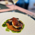 ビストロミモザ - 別注の魚のやつ。イカとバジルのソース