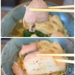 らーめん 楓 - 香ばしく炙られた豚バラチャーシューの香りがガツン！
これは…食欲をそそられますね〜♡
ロース２枚にバラ１枚のチャーシューは…
絶妙な火入れのピンク色♡
柔らかで美味しいです(*´ω｀*)