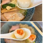 らーめん 楓 - 形は崩れていても…しっかり味の染みた味玉は
好みの半熟加減で嬉しい♪(๑ᴖ◡ᴖ๑)♪
半額以下なら“わけあり“もアリです♡(  ´艸`)
