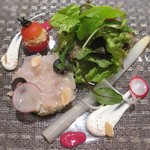 (10/2夜)ホワイトアスパラと魚介類のマリネ