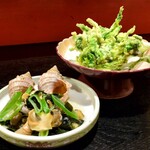 口悦 - ツブ貝酒蒸し 生アオサかき揚げ