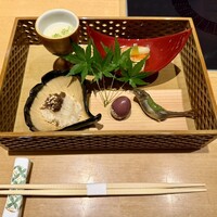 荒井屋 - 濱浪漫（¥8,800円）、まずは前菜から。若鮎が美味。
