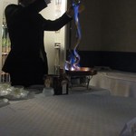 オレンジフランベの演出。