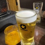 炭火焼肉 にく式 - ビール　みかんロック