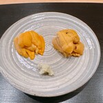 鮨 十兵衛 - 雲丹食べ比べ　右小浜　左敦賀