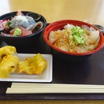おさかな共和国 えびす丸 - 淡路の鯛ご飯卵かけ、海鮮生しらす丼、鱧天ぷら