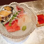 厨 花膳 - 中トロ 蝦夷鮑 昆布〆平目 鰊