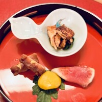 味心 すず木 - 八寸   焼き松茸   タコのやわらか煮  無花果生ハム