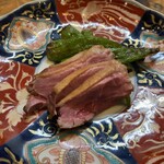 津軽半島の鴨肉に自家栽培の無農薬の甘トウガラシ