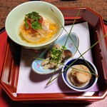 閑祥庵 禅紫 - ほたてのうま煮
      　しめじのおろしあえ
      　落花生豆腐