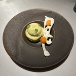 銀座 レカン - 青マンゴーとバジルのスフレグラス　マンゴーとカルダモン　チーズの余韻