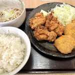 里山製麺 - ザンギとメンチカツのA定食（850円）