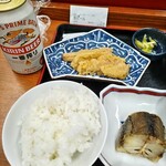 きときと食堂 - 新生姜の天ぷらと缶ビール