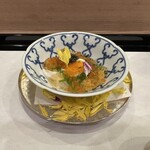 馬車道 大かわ - 山芋　北海道産新いくら　ラトビア産キャビア　　　　　蕎麦出汁のジュレ　柚子の香り