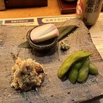 音威子府TOKYO - 前菜3品 - おから、枝豆の出汁浸し、板わさ-