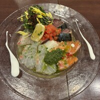 トラットリア イル レガーロ - 前菜　鮮魚のカルパッチョ5種盛り(真鯛、サーモン、真蛸、鰹、縞鯵)