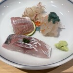 鮨処 美な味 - お造り（ボタン海老•関アジ•小鯛)
