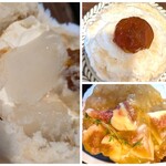 ヱビス珈琲 - はちみつ梅のかき氷にはプルプルのくず切りが3つ！
      いちじくミルクのかき氷は中身なしですが、こぼれんばかりのピューレがかかって最後までじっくりいちじくが、堪能できます。