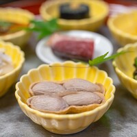 よし町 - 2025.9 前菜（芥子茄子、鯖燻製、しその穂オクラ、素麺南瓜、白魚蓮根、おおまさり、鴨生ハム）