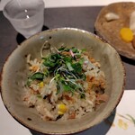 五常 - 土鍋ご飯（穴子とトウモロコシ）1650円（写真は半分量）