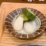 手打ち蕎麦 にし田 - 漬物　※きゅうりのわさび漬と、らっきょう
