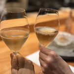 銀座 炎 田むら - グラスシャンパンとノンアルのシャンパン