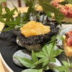 Ecru 117 - アオリカ/ウニ イカスミのチップスに乗せて