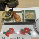 椿や - ツブ貝、ボイルエビ、タコの酢味噌和え