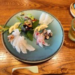 cafe むぎ - 夕食・深島魚のお刺身の盛り合わせ