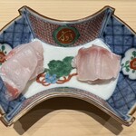 鮨 ゆうき - 左から 真鯛、本アラのお造り