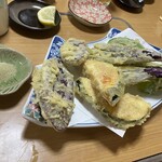 八州鮨 - 野菜天ぷら盛合せ+抹茶塩