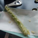 深川 冨士見 - 揚げたての天ぷら、野菜2品。続けて福島産アスパラガス。