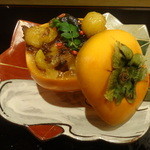 はらまさ - 柿　鮑の肝ソース　雲子西京味噌